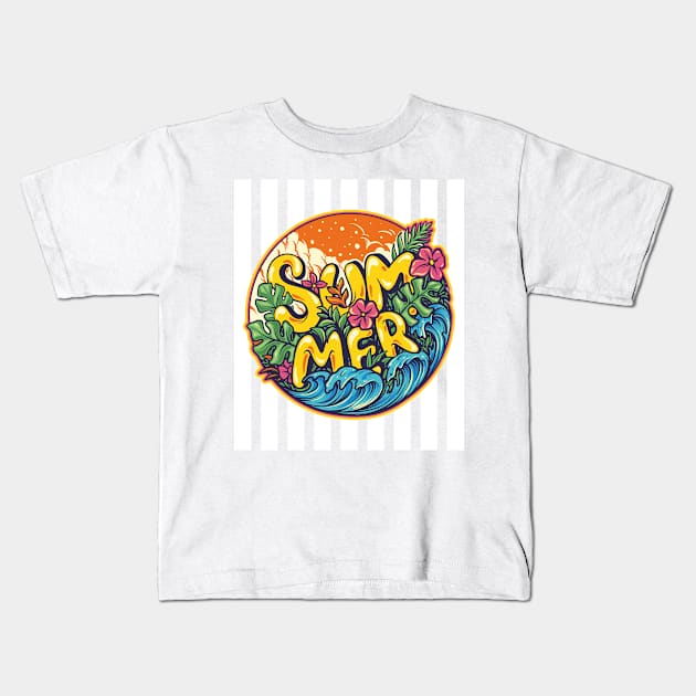 Tropical Summer - White Stripes on Kids T-Shirt by Peter the T-Shirt Dude